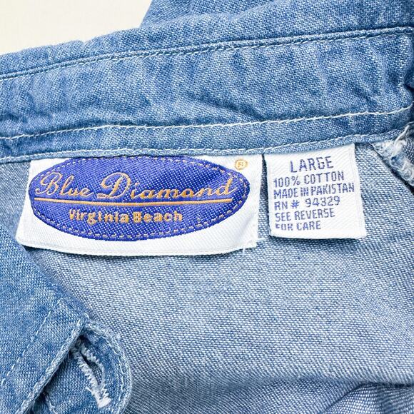 Blue Diamond Dress Womens Large Blue Denim Button Front Belted Pockets Maxi - Picture 13 of 13